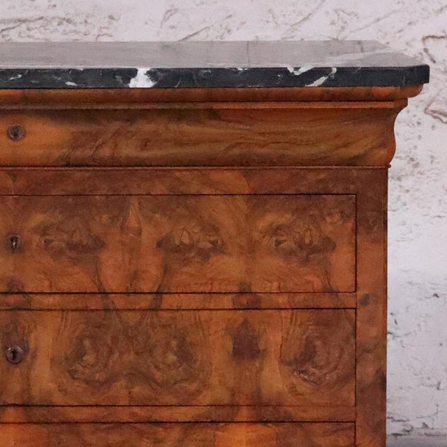 19th Century Louis Philippe Burled Walnut Chest With Black Marble Top For Sale In Birmingham - Image 6 of 6