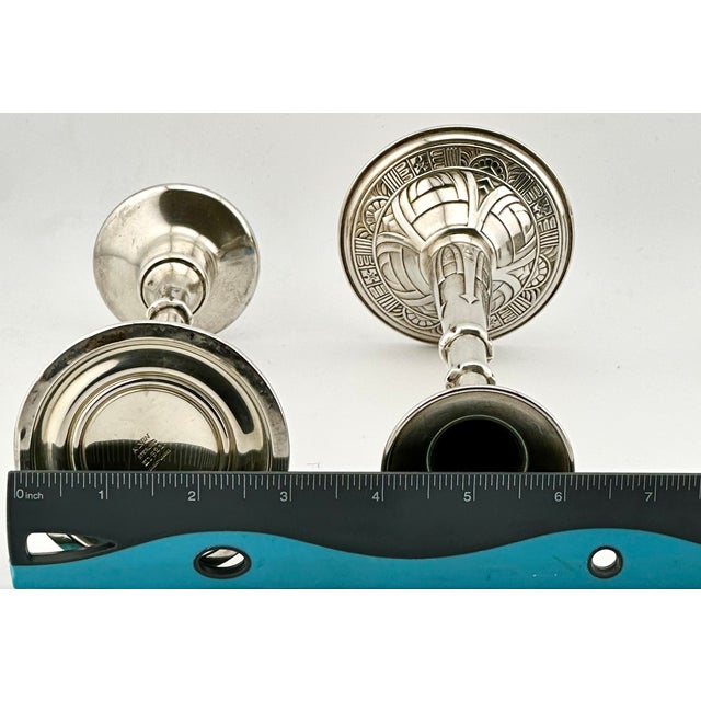 Fine Quality Vintage Mid 1900s Retro Art Deco Sterling Silver Candlesticks by Alvin Silver Company - Matching Pair For Sale - Image 17 of 18