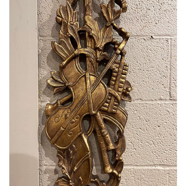 Wood Pair of Mid-Century Italian Louis XVI Giltwood Musical Wall Trophies For Sale - Image 7 of 11