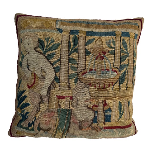 17th Century Brussels Tapestry Pillow Wool and Silk Circa 1600 For Sale