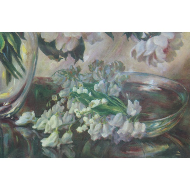 Mid 20th Century Vintage Floral Still Life Peonies Flower Vase Centerpiece Lithograph Print, Framed For Sale - Image 6 of 11