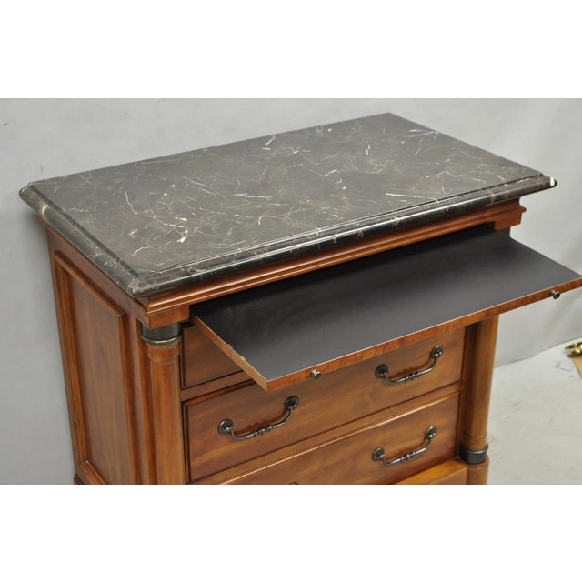 Kincaid French Country Cherry Wood 3 Drawer Marble Top Nightstand Bedside Table For Sale - Image 10 of 15