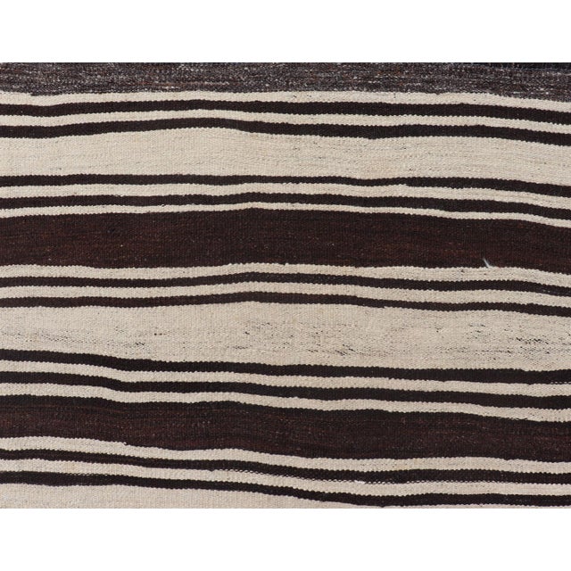 Vintage Turkish Kilim Rug With Ivory Ground and Deep Brown Stripes For Sale In Atlanta - Image 6 of 11