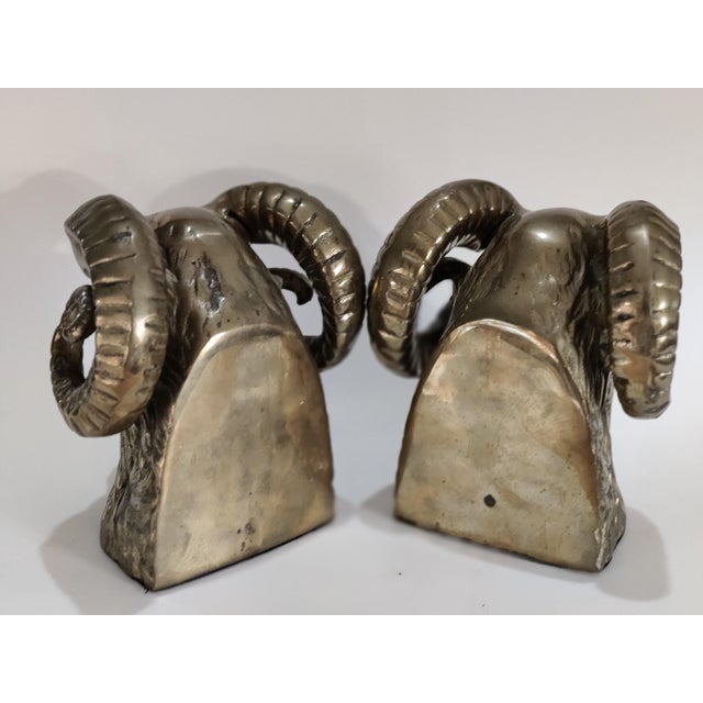 Vintage Pair of Rare Brass Ram's Head Bookends For Sale In Atlanta - Image 6 of 7