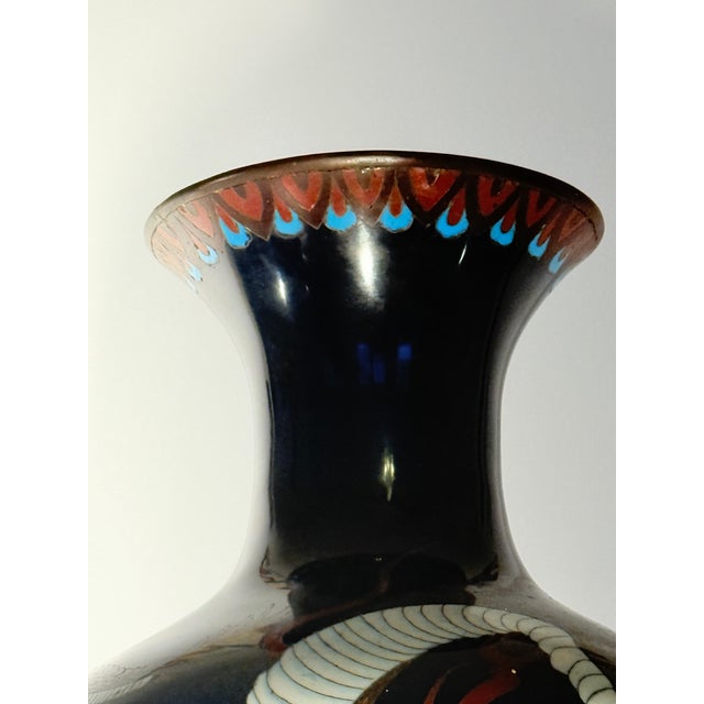 Japanese Black Cloisonné Vase With Twin Dragons – 1940s–1950s Meiji Revival Style For Sale - Image 14 of 18