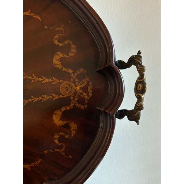 1900 - 1909 Edwardian Marquetry Inlaid Shaped Oval Tray, 1900 For Sale - Image 5 of 8