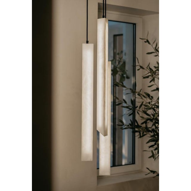 Triangular Tube Pendant Lamps by United Alabaster, Set of 6 For Sale - Image 11 of 17