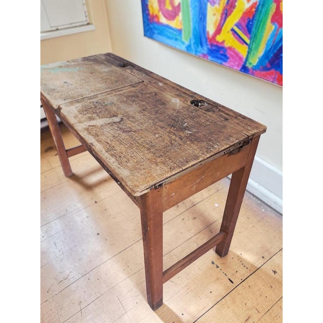 Vintage Double School Desk in Wood, 1970 For Sale - Image 6 of 18