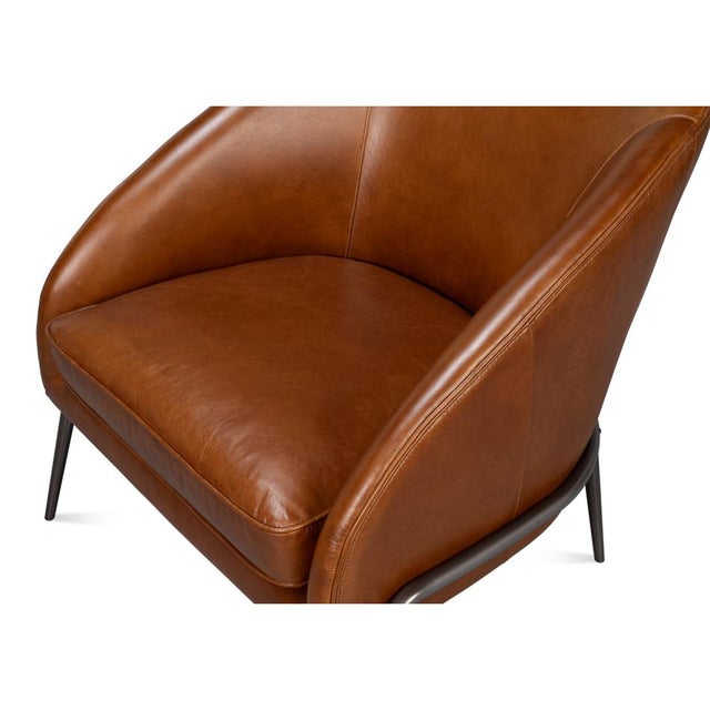 Brown Contemporary Mid Century Modern Style Brown Leather Accent Chair For Sale - Image 8 of 11