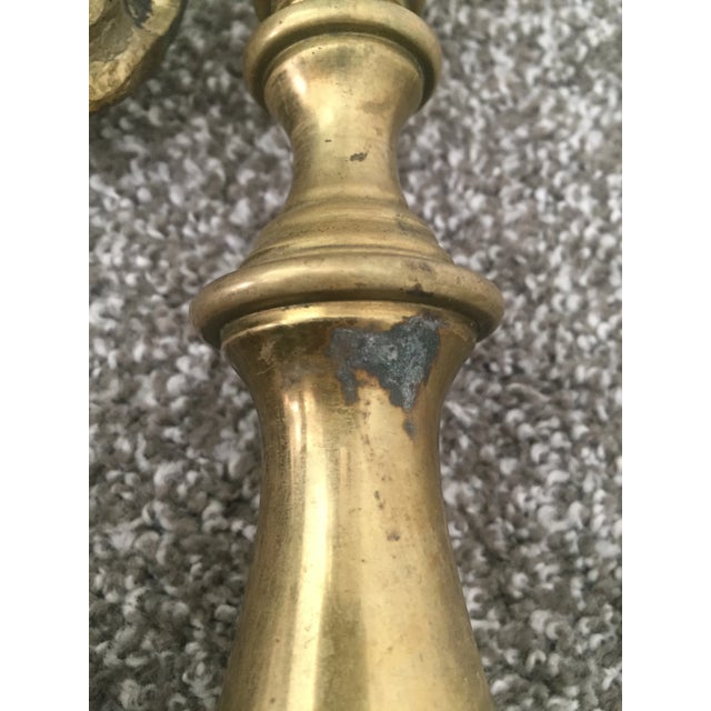 Antique Turned Baluster Brass Fireplace Andirons Fire Dogs - a Pair For Sale - Image 10 of 13