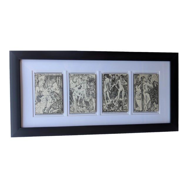 Early 20th Century Mahlon Blaine Framed 4 Print Tribute "Macabre Style" For Sale