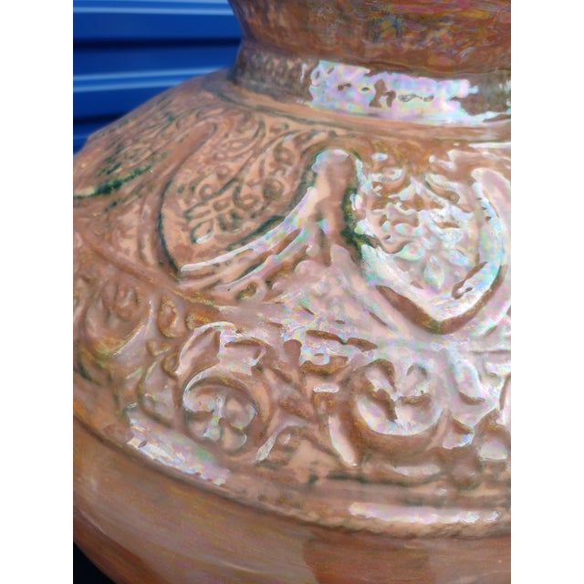 Wood Vintage Monumental Size Peach Pearlescent Ginger Jar Table Lamp For Sale - Image 7 of 8