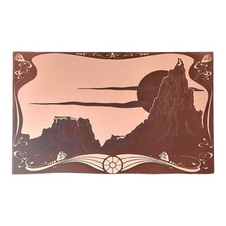 Hand-Etched Desert Mountain Landscape Blush Mirrored Wall Decor For Sale
