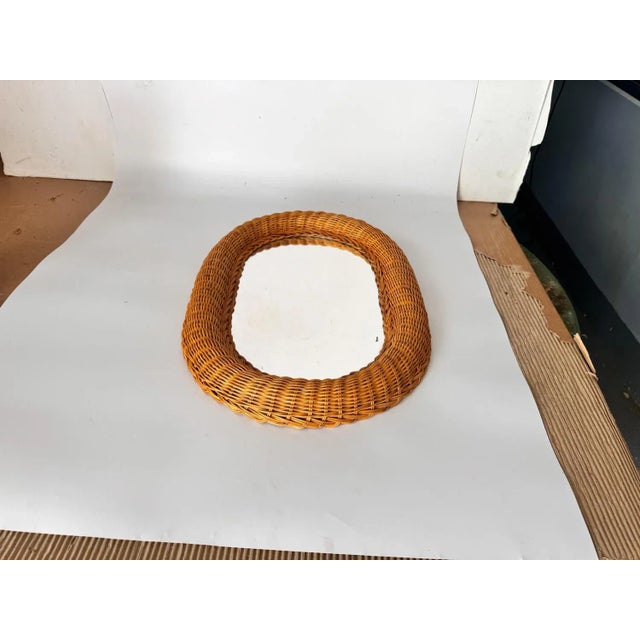 Brown Mid-Century French Riviera Rattan and Bamboo Oval Wall Mirror, Italy, 1960s For Sale - Image 8 of 9
