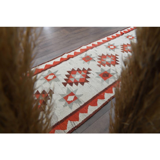Islamic 1970s Vintage Handmade Wool Cotton Beige Orange Runner Rug For Sale - Image 3 of 11