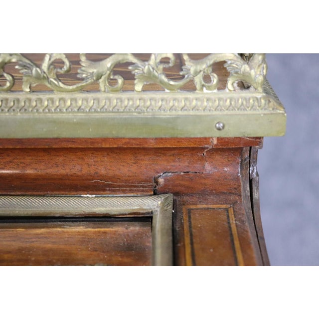 Louis XVI 19th C. Bronze Mounted Figural Marqetry Inlaid Roll Top Desk For Sale - Image 14 of 17