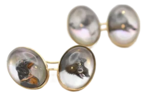 Mid 20th Century Gold and Crystal Oval Dog and Wild Boar Cufflinks, A Pair