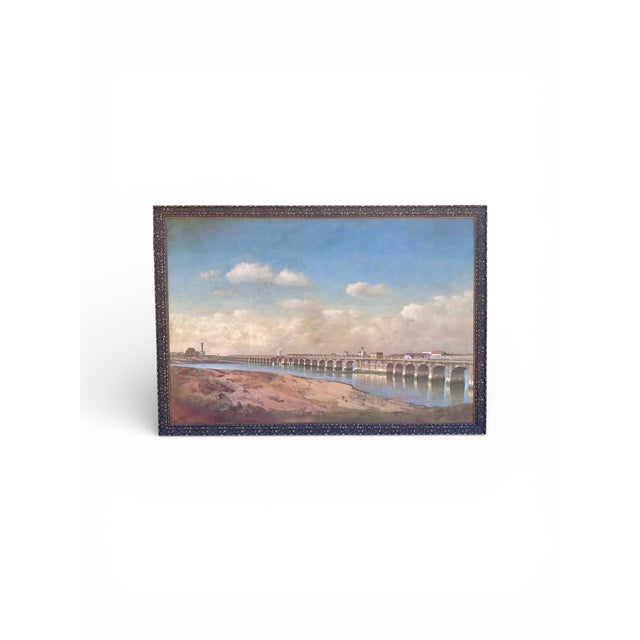 Huge Didier Lapène European Landscape Oil Painting Entitled Point De La Barra depicting The Roman bridge of Córdoba in...