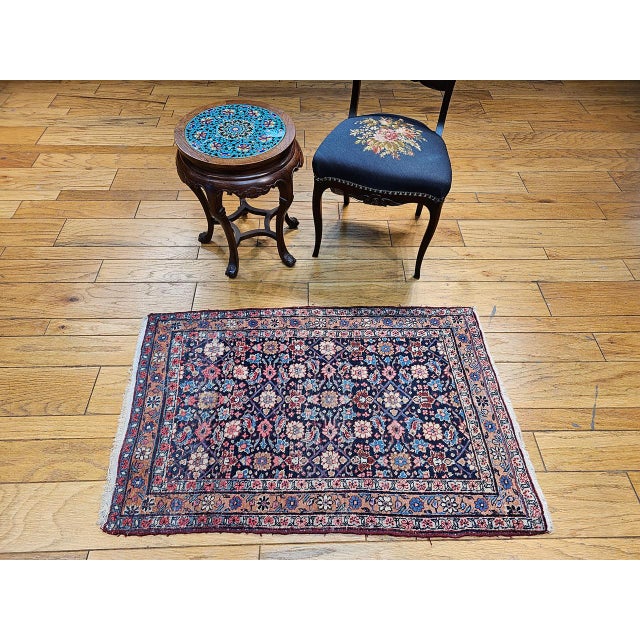 Vintage Persian Malayer Rug, Hand-Knotted Wool, Geometric Pattern, 3x4, Navy & Red For Sale - Image 4 of 14