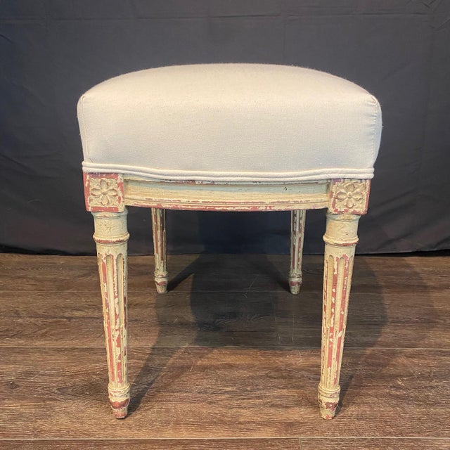Mid 19th Century French Louis XV Painted Wood Ottomans With New Upholstery -a Pair For Sale - Image 5 of 11