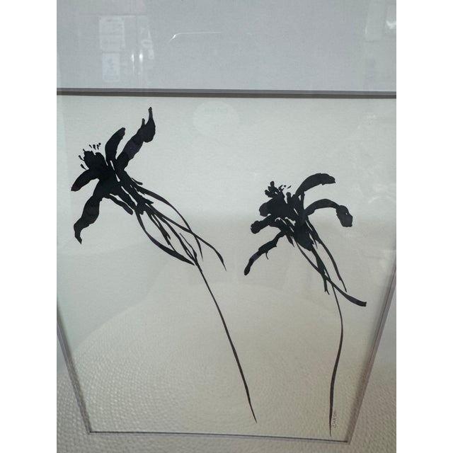 Paint Isabel Wyatt Black Flower Original Painting, Signed For Sale - Image 7 of 12