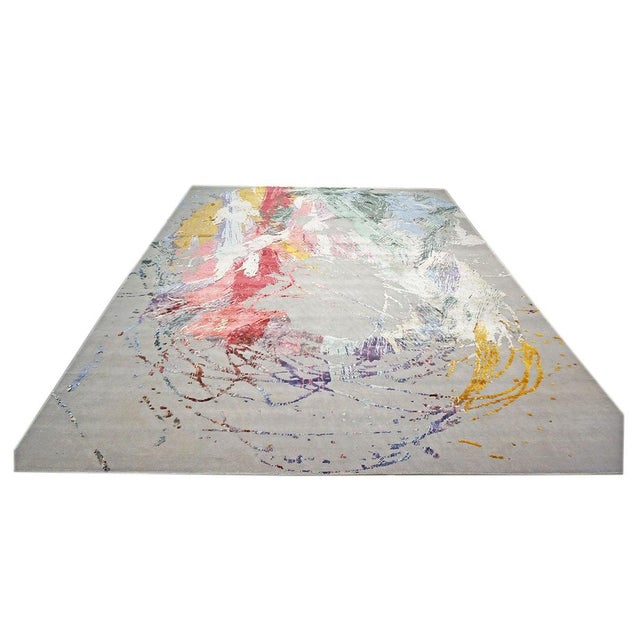 Indo-Napalese Modern Sima Wool & Silk 12x15 Grey & Multi Color Handmade Area Rug #1144026 For Sale - Image 4 of 7