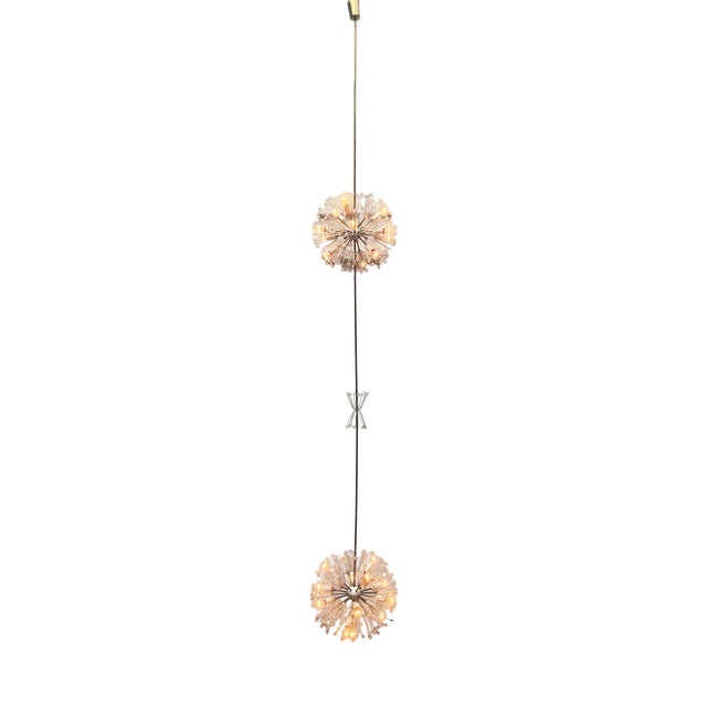 Mid-Century Modern Austrian Double Snowflake Light Installation in Glass and Metal by Emil Stejnar for Rupert Nikoll, Vienna, Austria, 1950s For Sale