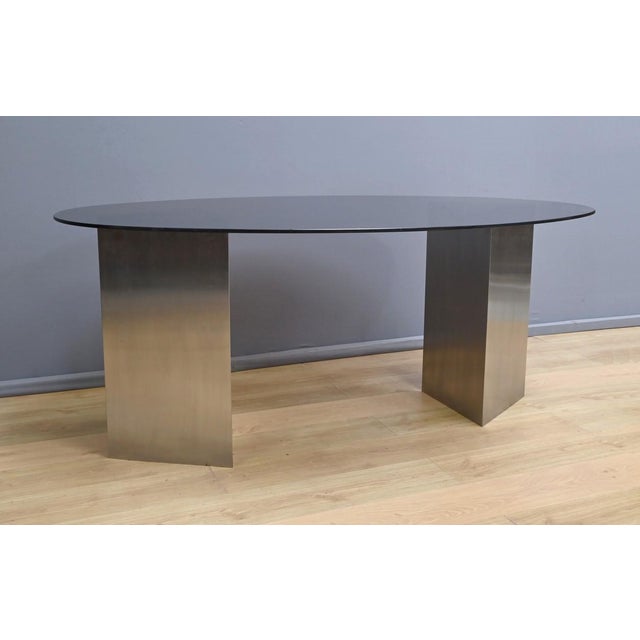 Oval Smoked Glass Table, 1960, in Very Good conditions. Designed 1960 to 1969