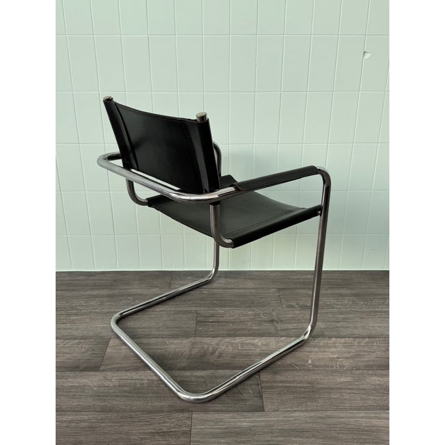 1970s Vintage Italian Chair in Chromed Steel and Black Leather, 1970s For Sale - Image 5 of 14