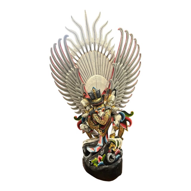 Large Hand-Carved Balinese Garuda Wood Statue Winged Hindu Figure For Sale
