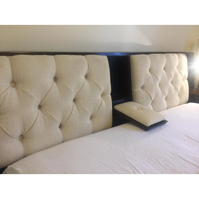 Harvey Probber Harvey Probber Upholstered King Headboard With Fold Down Tables and Lights For Sale - Image 4 of 12