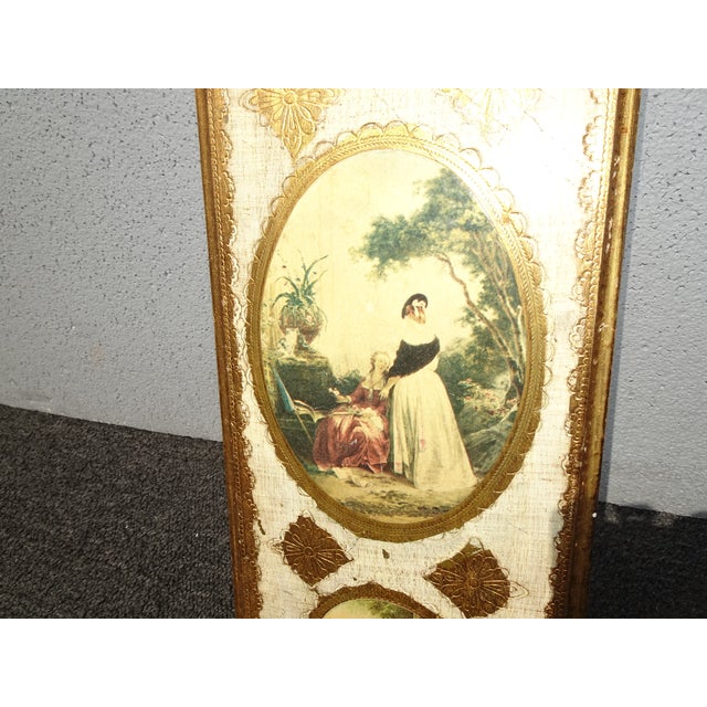 Gold Vintage Italian Gold Gilt Tole Hand Painted Plaque Wall Picture For Sale - Image 8 of 12