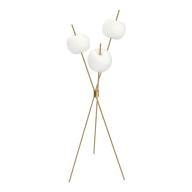 Kushi' Opaline Glass and Brass Three-Stemmed Floor Lamp for Kdln For Sale