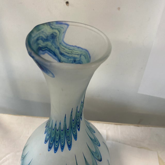 1970s Frosted Vase With Blue Green Swirls For Sale In Miami - Image 6 of 8