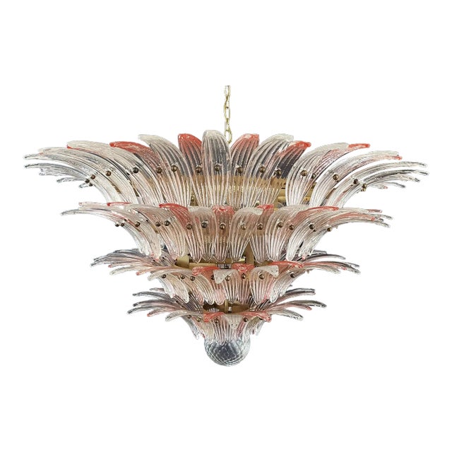 Palmette Ceiling Light – Four Levels, 163 Pink and Trasparent Murano Glasses For Sale