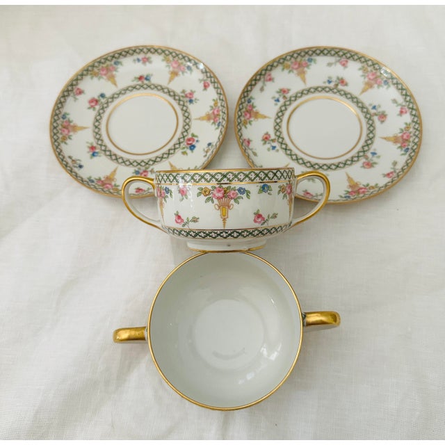 Ceramic Pair of Antique Theodore Haviland Limoges Cream Soup Cup & Saucer For Sale - Image 7 of 9