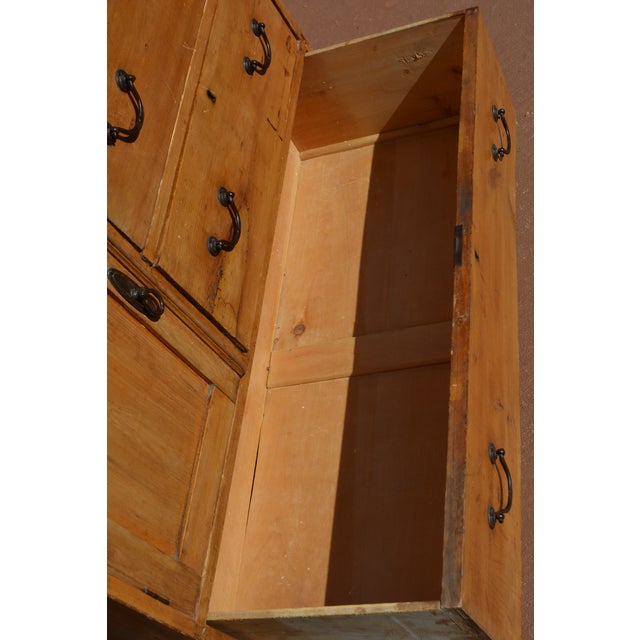 Vintage Unusual Rustic Pine Dresser Chest W/ Small Mirror / Cupboard & Glove Drawer For Sale - Image 6 of 17