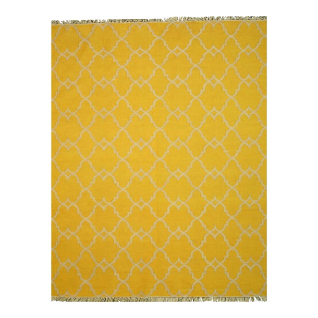 8x10 Xena Timeless Yellow Geometric Trellis Modern Hand Knotted Wool Carpet Rug For Sale