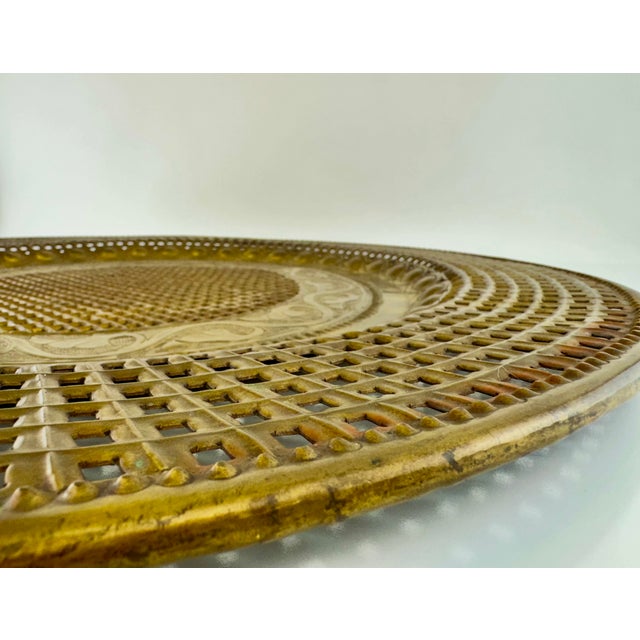Vintage Large Pierced Brass Decorative Wall Tray For Sale - Image 4 of 11