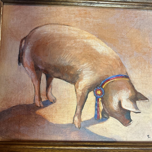 Contemporary original painting by Stephen Heigh “Champion Pig”. Signed and framed. Measures 10x8 or approximately...
