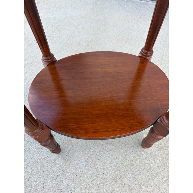 Late 20th Century Vintage Louis XVI Style Oval Rose Marble-Top Carved Wood Side Table For Sale - Image 5 of 6