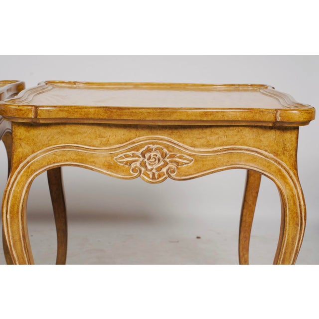 French Provincial Late 20th Century Pair of Judson Rothschild Italian Rococo Louis XV Style End Tables | Distressed Walnut Finish For Sale - Image 3 of 9