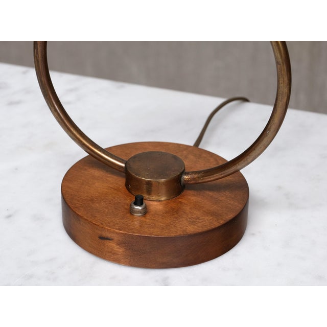 1940s Scandinavian Modern Ring Table Lamp in Brass, Walnut and Silk, Sweden, 1940s For Sale - Image 5 of 11