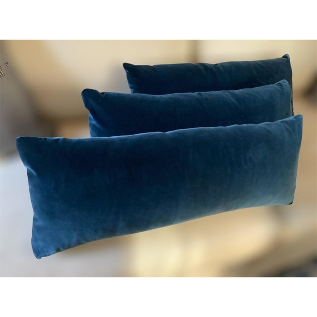 Set of 3 Navy Blue Velvet Lumbar / Kidney Pillows With Down Inserts For Sale - Image 4 of 18