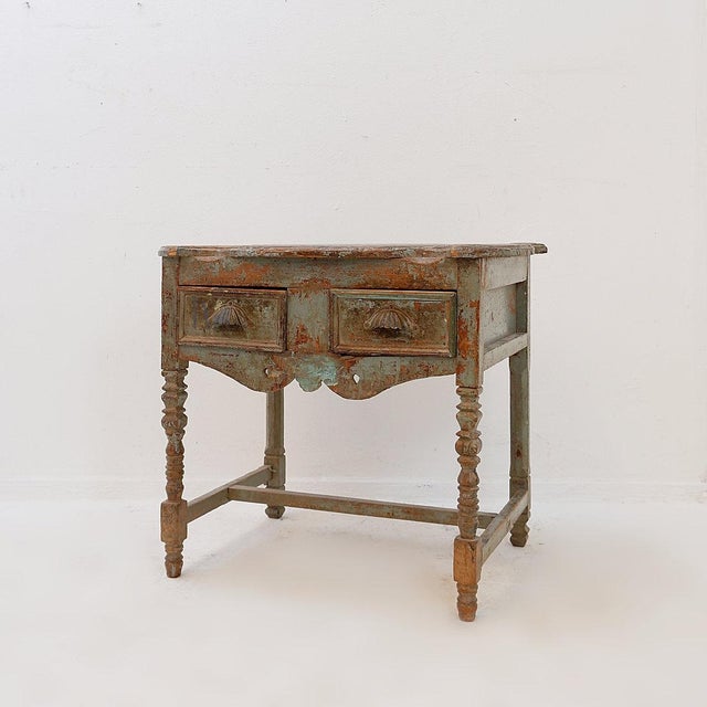 20th Century Wood Side Table with 2 Drawers For Sale - Image 12 of 17