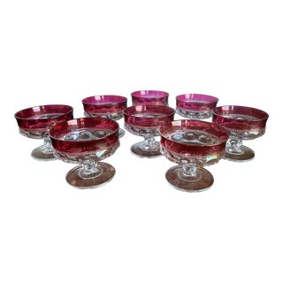 1960s Colony Kings Crown Ruby Red Thumbprint Sherbet Glasses- Set of 8 For Sale