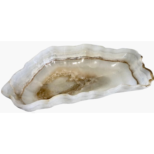 Natural White Onyx Hand-Carved Freeform Bowl For Sale - Image 4 of 5