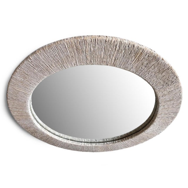 Contemporary White Wash Round Wicker Wall Mirror For Sale - Image 3 of 3