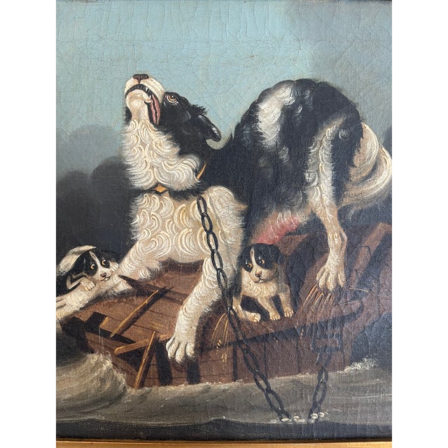 Paint Antique Dogs Oil Painting After Kiorboe Carl Fredrik - Oversvämning For Sale - Image 7 of 12