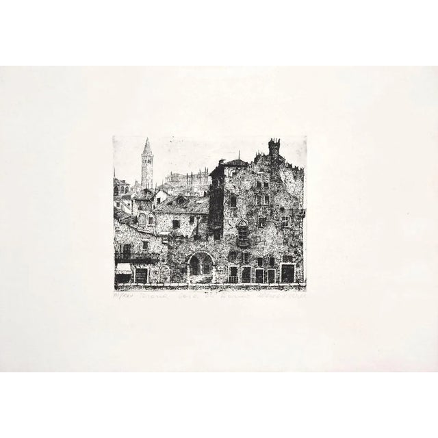 Verona - Original Black and White Etching - 1970s 1970s For Sale